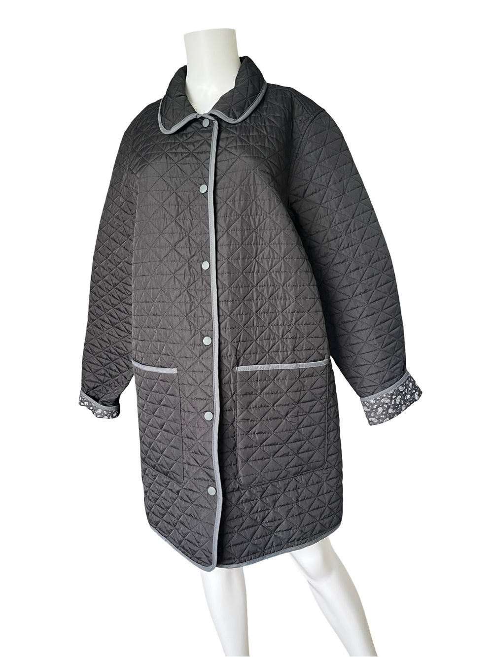 Lands End Reversible Quilted Barn Jacket Black Gray Paisley Womens Size XLT - Picture 12 of 12